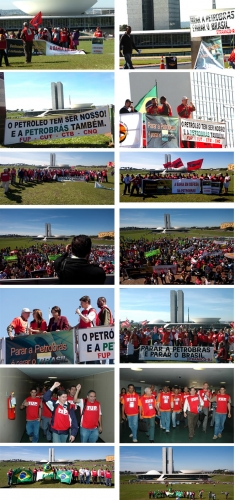 trabalhadores em Brasília pedem estatização da Petrobras